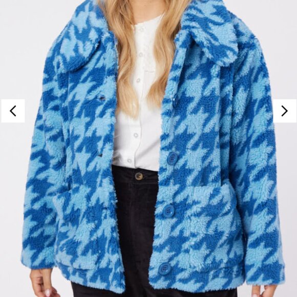 JOANIE Penelope Teddy Bear Fleece Coat - Blue Houndstooth (Size XL/XXL US 16-18) - Picture 3 of 4